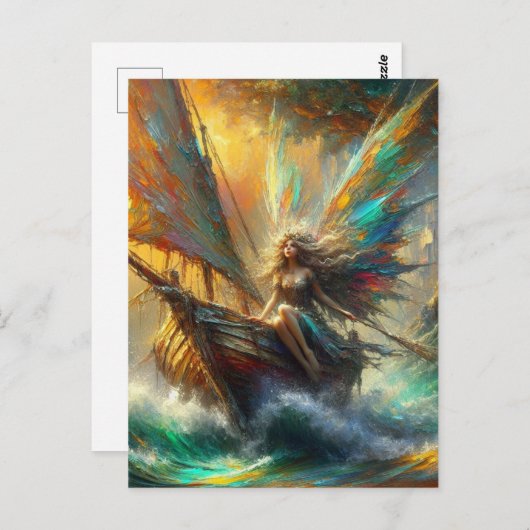Mooie fee in een zeilboot briefkaart (Voorkant / Achterkant)