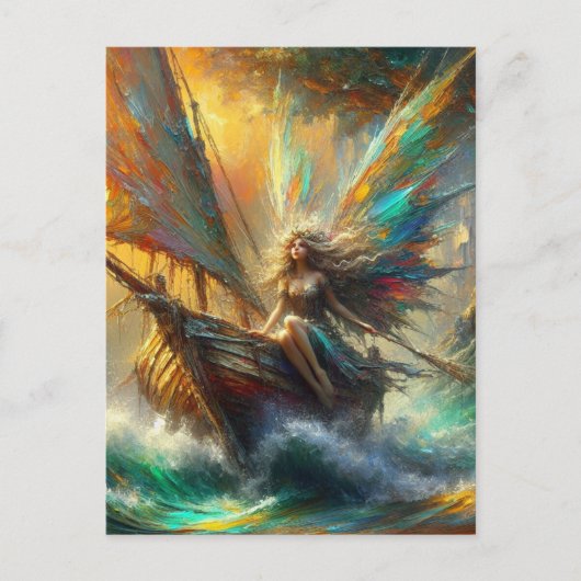 Mooie fee in een zeilboot briefkaart (Voorkant)