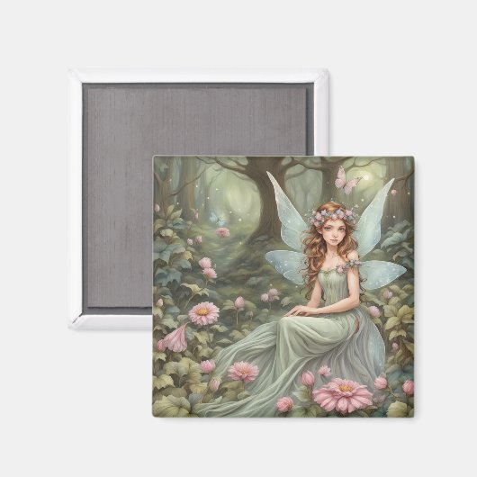 Mooie fee in het bos magneet (Voorkant / Achterkant)