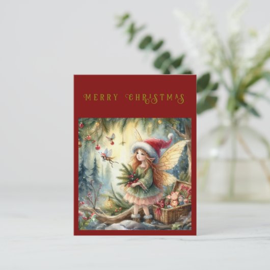 Mooie fee in het bos Vrolijk kerstfeest Briefkaart (Staand voorkant)