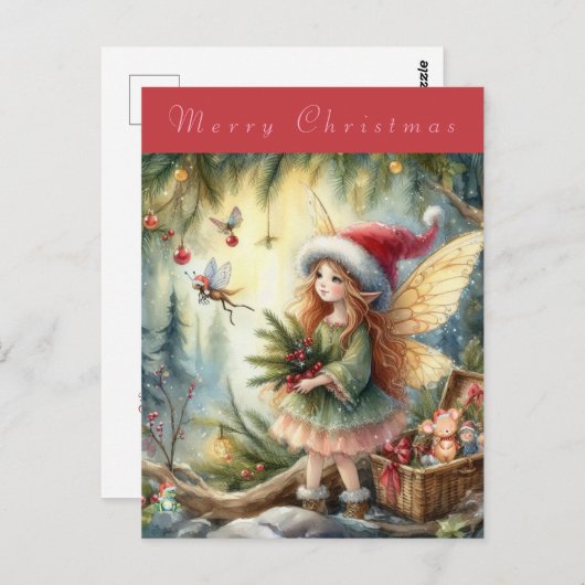 Mooie fee in het bos Vrolijk kerstfeest Briefkaart (Voorkant / Achterkant)