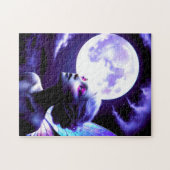 Mooie fee kijkt omhoog naar volle maan legpuzzel (Horizontaal)