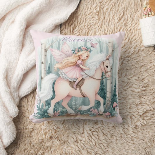 Mooie fee meisje rijden in een betoverd bos kussen (Deken)