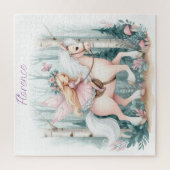 Mooie fee meisje rijden in een betoverd bos legpuzzel (Verticaal)