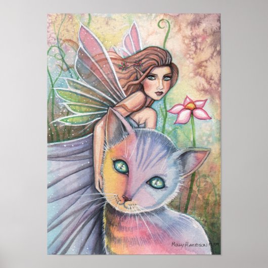 Mooie fee met kattenposter van Molly Harrison Poster (Voorkant)
