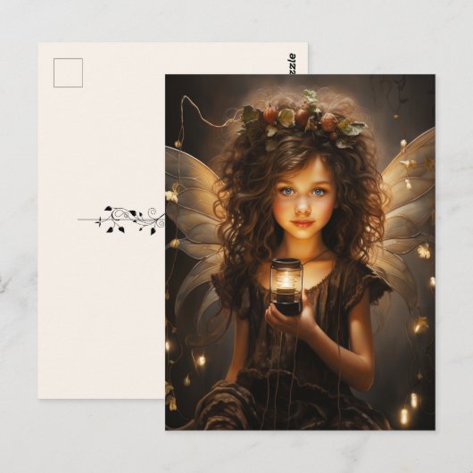 Mooie fee met ragfijne vleugels die een kaars vast briefkaart (Voorkant / Achterkant)