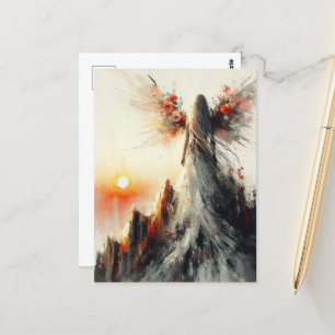 Mooie fee op de berg bij zonsopgang briefkaart