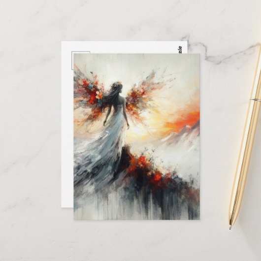 Mooie fee op de berg fantasie briefkaart (Voorkant / Achterkant in situ)