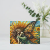 Mooie fee Slapen in een Zonnebloem Briefkaart (Staand voorkant)
