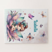 Mooie fee zittend in een bloem legpuzzel (Horizontaal)