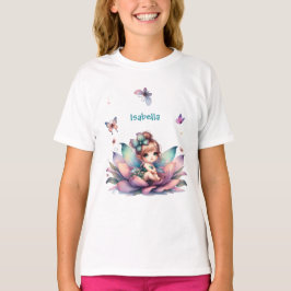 Mooie fee zittend in een bloem t-shirt