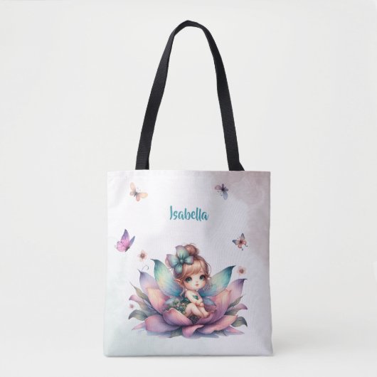 Mooie fee zittend in een bloem tote bag (Voorkant)