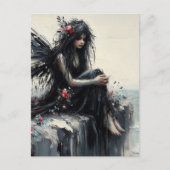 Mooie fee Zittend op een klif Dragen Zwart Briefkaart (Voorkant)