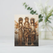 Mooie feeën bruine jurken gloeiende kaarsen briefkaart (Staand voorkant)