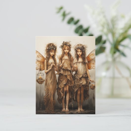 Mooie feeën bruine jurken gloeiende kaarsen briefkaart (Staand voorkant)