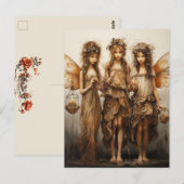 Mooie feeën bruine jurken gloeiende kaarsen briefkaart (Voorkant / Achterkant)