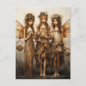 Mooie feeën bruine jurken gloeiende kaarsen briefkaart (Voorkant)