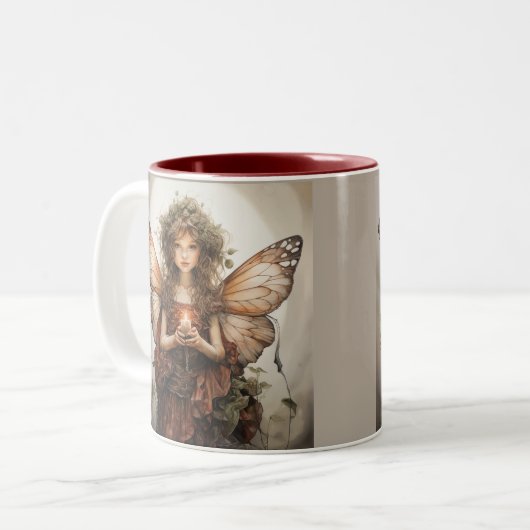 Mooie feeën gekleed in het rood tweekleurige koffiemok (Voorkant links)