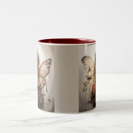 Mooie feeën gekleed in het rood tweekleurige koffiemok (Center)