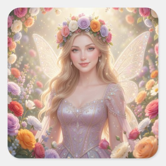 Mooie feeënprinses vierkante sticker (Voorkant)