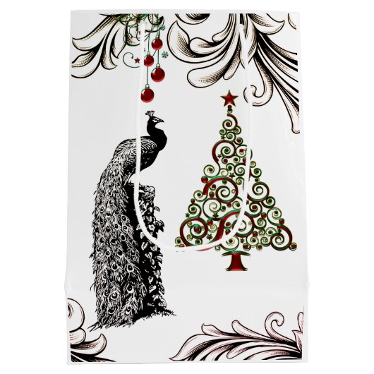 Mooie feestdag met voetgangers en kerstbomen medium cadeauzakje (Achterkant)