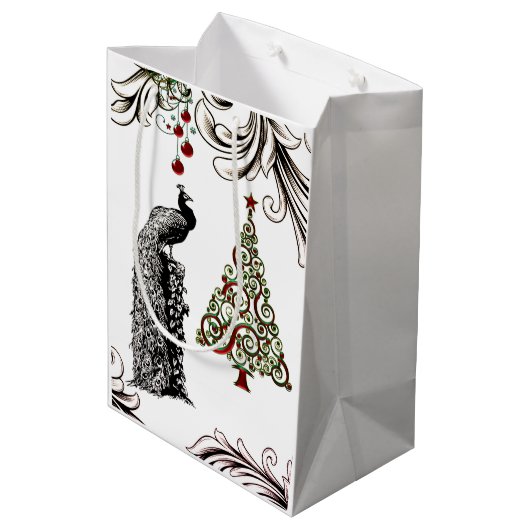 Mooie feestdag met voetgangers en kerstbomen medium cadeauzakje (Achterkant Gekanteld)