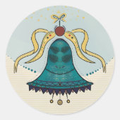 Mooie feestelijke bel met gele linten ronde sticker (Voorkant)