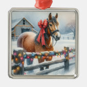Mooie feestelijke paardenkerst metalen ornament (Voorkant)