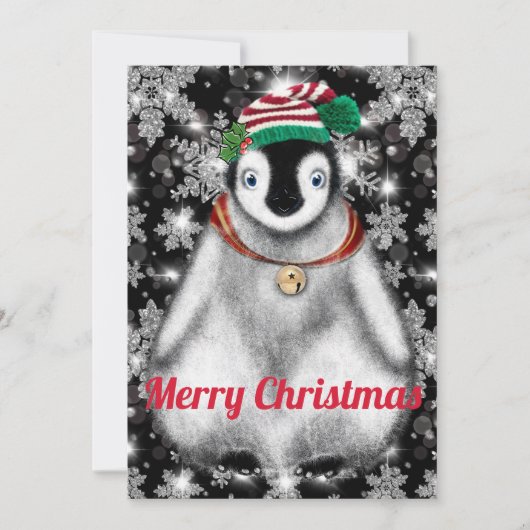 Mooie feestelijke vakantie Pinguïn glittersneeuwvl Feestdagenkaart (Voorkant)