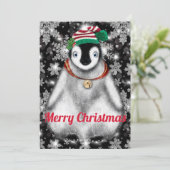 Mooie feestelijke vakantie Pinguïn glittersneeuwvl Feestdagenkaart (Staand voorkant)