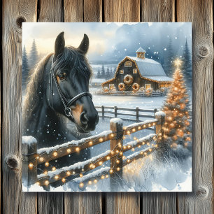 Mooie Feestelijke Zwarte Paard op Boerderij Kerst Poster