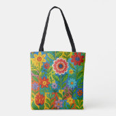Mooie Fel Fantasievolle Bloemen Boodschappentas Tote Bag (Achterkant)