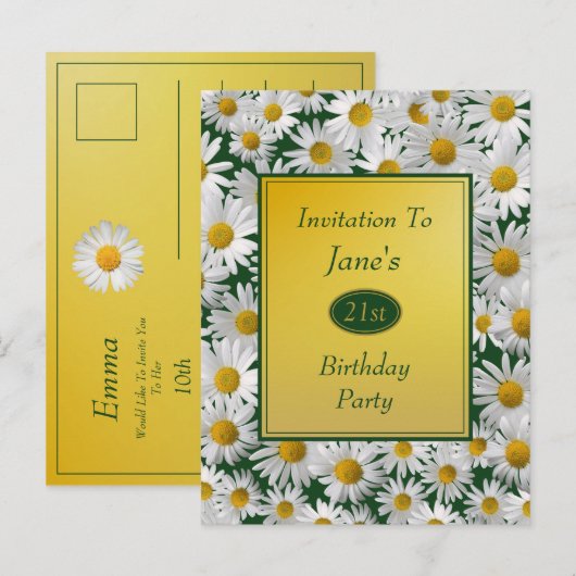 Mooie Felicitatie Daisy Verjaardagsfeest Uitnodigi Uitnodiging Briefkaart (Voorkant / Achterkant)