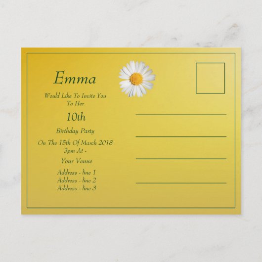 Mooie Felicitatie Daisy Verjaardagsfeest Uitnodigi Uitnodiging Briefkaart (Achterkant)