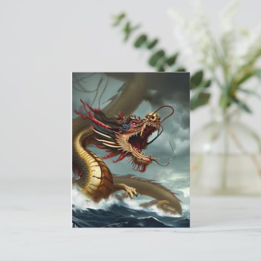 Mooie felle rode draak briefkaart (Staand voorkant)