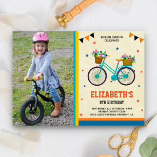 Mooie Fiets Kinderen Foto Verjaardagsfeestje Kaart