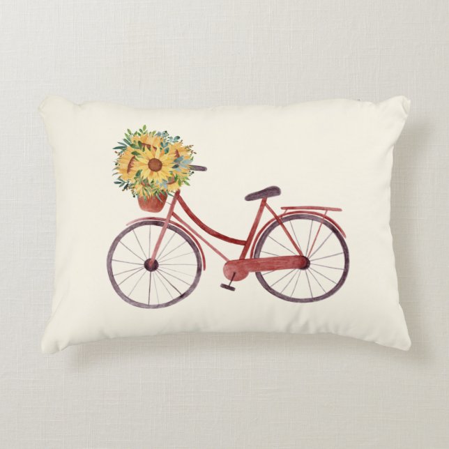 Mooie  fiets met zonnebloemen  accent kussen (Voorkant)