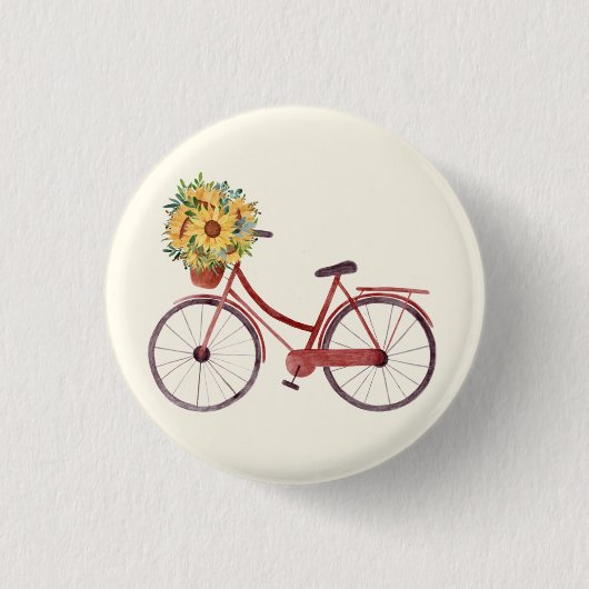 Mooie  fiets met zonnebloemen   ronde button 3,2 cm (Voorkant)