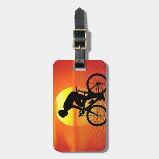 Mooie fiets silhouet zonsondergang scène kleurrijk bagagelabel (Voorkant verticaal)