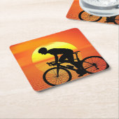 Mooie fiets silhouet zonsondergang scène kleurrijk kartonnen onderzetters (Schuin)