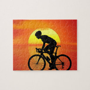 Mooie fiets silhouet zonsondergang scène kleurrijk legpuzzel