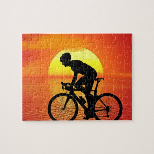 Mooie fiets silhouet zonsondergang scène kleurrijk legpuzzel (Horizontaal)