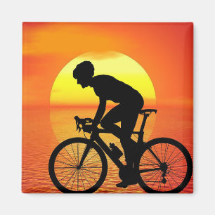 Mooie fiets silhouet zonsondergang scène kleurrijk magneet