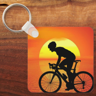 Mooie fiets silhouet zonsondergang scène kleurrijk sleutelhanger
