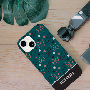Mooie fijne blauwe grijze vlinder kunstpatroon iPhone 14 hoesje