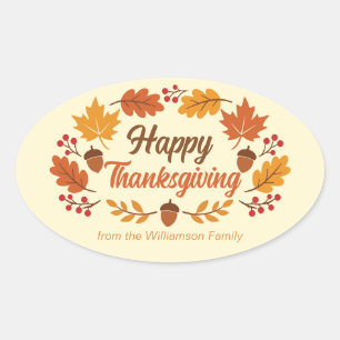 Mooie fijne Thanksgiving krans met blad van gepers Ovale Sticker
