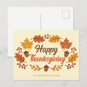 Mooie fijne Thanksgiving krans van bladeren met pe Feestdagenkaart