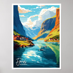 Mooie Fjords Noorwegen Art Travel illustratie Poster