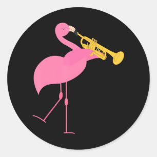 Mooie Flamingo die Trumpet musicus speelt Ronde Sticker