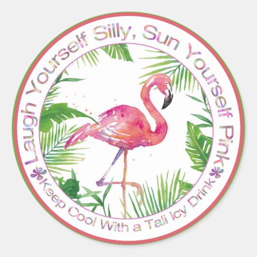 Mooie Flamingo en Palms Fun-Gezegde Ronde Sticker (Voorkant)